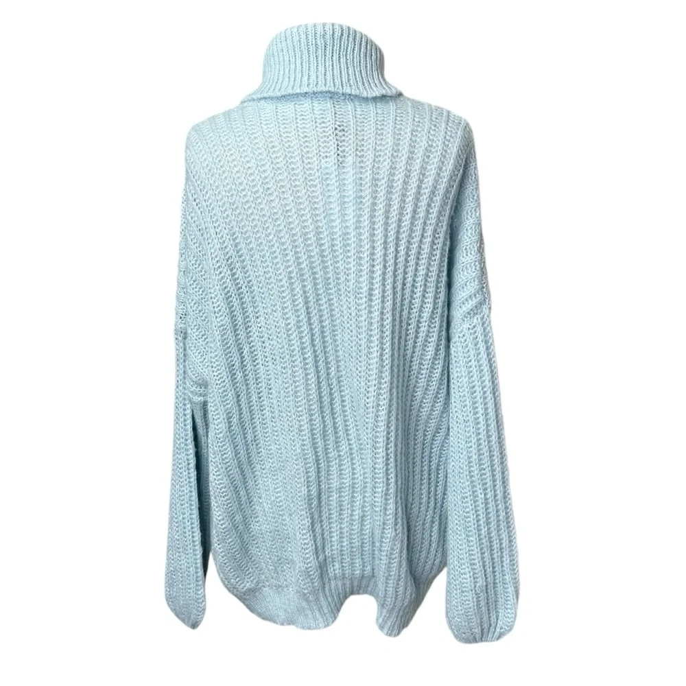 LINE & DOT Bea Oversized Turtleneck Crochet Style Knit in Light Blue Medium New - Picture 7 of 13